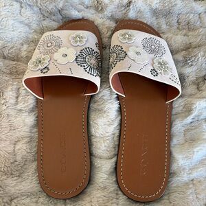 Coach Women's Cream Floral Slide Sandals